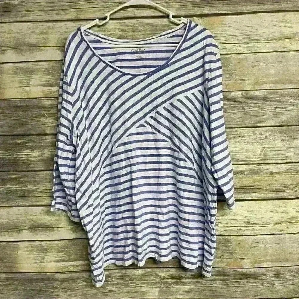 Coral Bay plus Size 3XL 3/4 Sleeve Top Shirt Blue White Striped Nautical‎